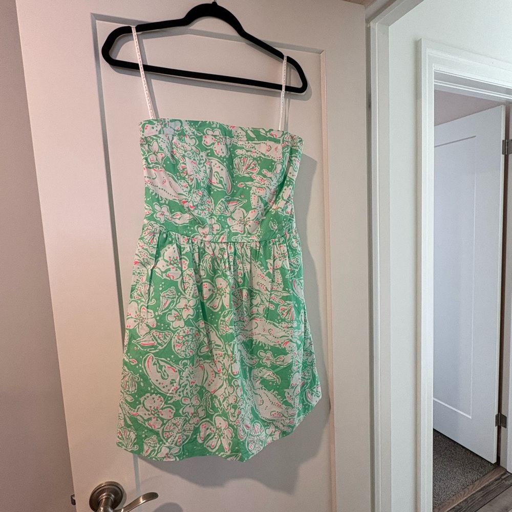 Lily Pulitzer Green and White Floral Strapless Dress